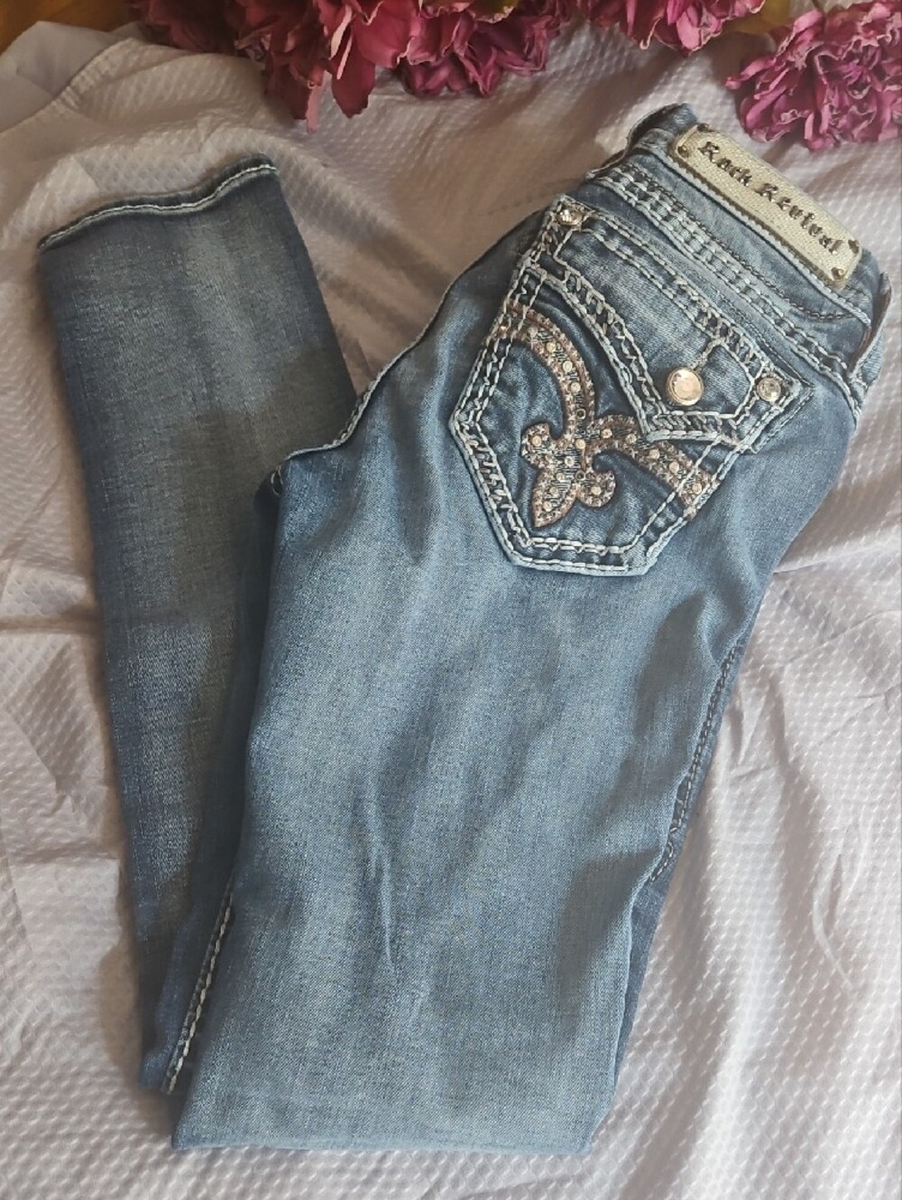 Rock Revival Women's Light Blue Barby Ankle Skinny Jeans Fleur Sz26 *flawed - Picture 3 of 16